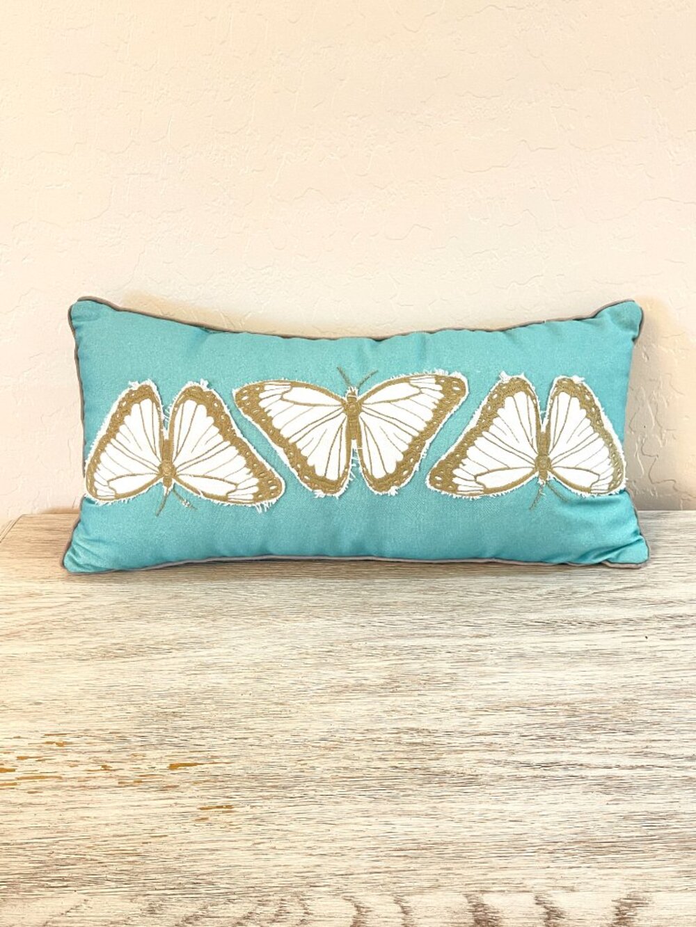 Butterfly Pillow Rectangle Throw Accent Aqua Turquoise Blue White